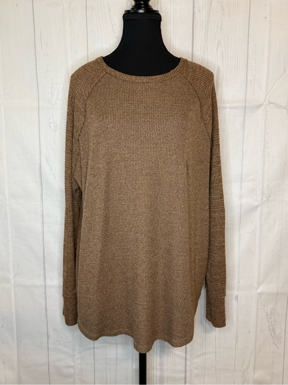 SO Waffle Knit Crewneck Lightweight Long Sleeve Pullover Sweater Gold Large